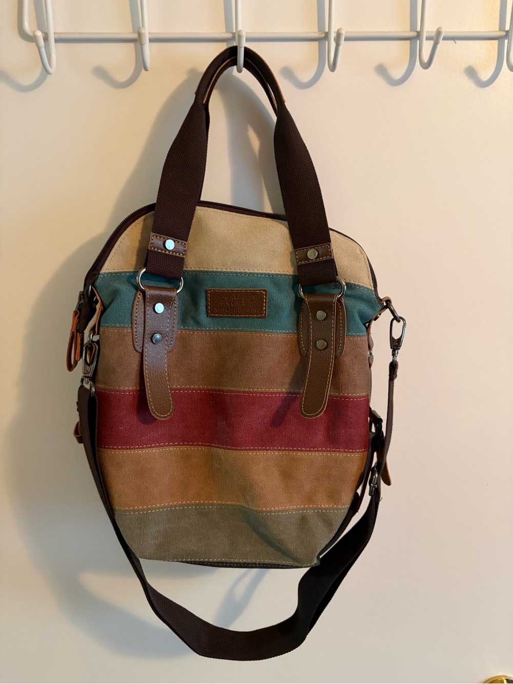 Canvas Stripe Multi-Color Tote with Adjustable Strap
